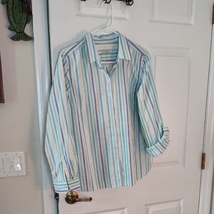 Talbots Blue and Green Casual Button Down Shirt Large